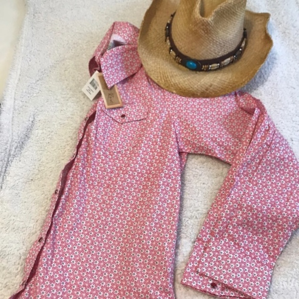 CEDAR ROSE BUTTOM DOWN floral pink cowgirls western long sleeve shirt size L - Picture 3 of 6